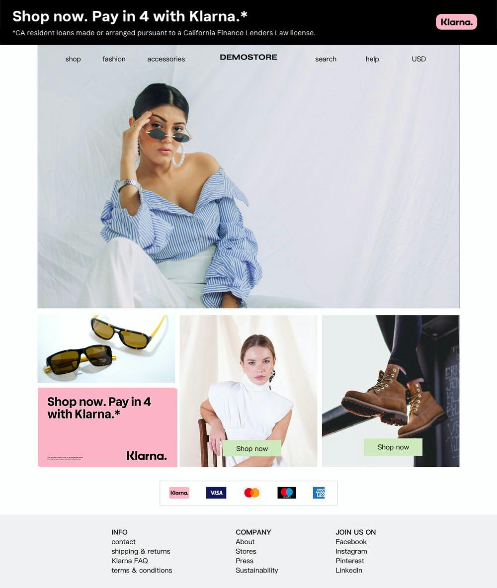 Clothing websites deals with klarna